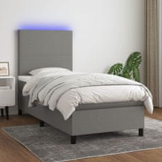 shumee sötétszürke szövet rugós és LED-es ágy matraccal 90x200 cm