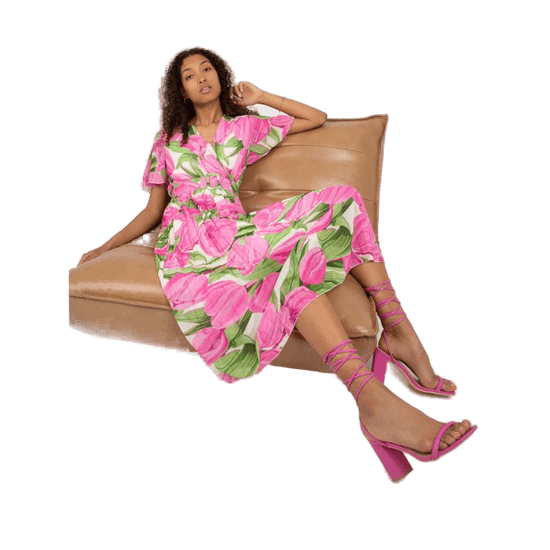 ITALY MODA Női virágos nyomtatott ruha NORAH rózsaszín és zöld DHJ-SK-11331-2.32_386766