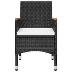 Greatstore 3 részes fekete polyrattan és akácfa bisztrószett