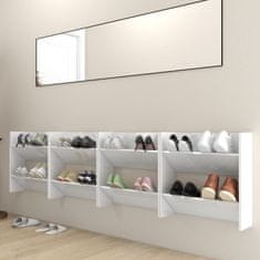Greatstore 4 db magasfényű fehér fali cipősszekrény 60 x 18 x 60 cm