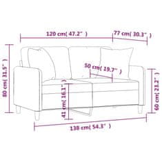 Vidaxl 2 személyes fekete szövet kanapé díszpárnákkal 120 cm 3200905