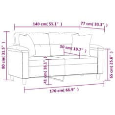 Vidaxl 2 személyes világosszürke párnás mikroszálas szövetkanapé 140cm 3200972