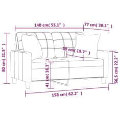 Vidaxl 2 személyes bordó műbőr kanapé díszpárnákkal 140 cm 3200806