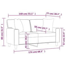 Vidaxl 2 személyes szürke műbőr kanapé díszpárnákkal 140 cm 3200868