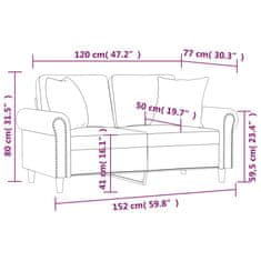 Vidaxl 2 személyes bordó bársony kanapé díszpárnákkal 120 cm 3200939