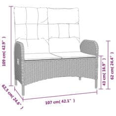 Greatstore szürke polyrattan dönthető kerti pad párnákkal 107 cm