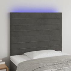 Greatstore sötétszürke bársony LED-es fejtámla 90x5x118/128 cm