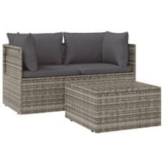 Greatstore 3 részes szürke polyrattan kerti ülőgarnitúra párnákkal