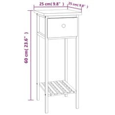 Vidaxl tömör diófa kisasztal fiókkal 25 x 25 x 60 cm 350343