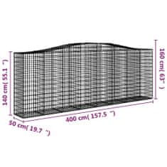 Greatstore 4 db íves horganyzott vas gabion kosár 400x50x140/160 cm