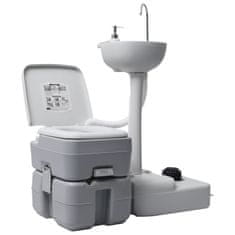 Vidaxl szürke hordozható kemping WC és kézmosó állvány 30140