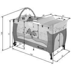 tectake Összerakható hordozható babaágy 132x75x104cm, pelenkázóval, kutya mintával és hordtáskával