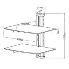 tectake Polcrendszer DVD/SAT-re, két polc 44x42x34cm