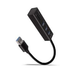 AXAGON HMA-CR3A, USB 3.2 Gen 1 hub, 3x USB-A port + SD/microSD kártyaolvasó, fém, USB-A kábel 20cm