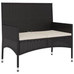 Greatstore fekete 2 személyes polyrattan kerti pad párnával