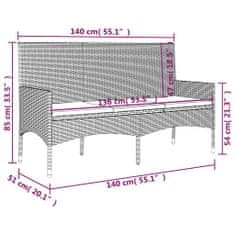 Vidaxl fekete 3 személyes polyrattan kerti pad párnával 319492