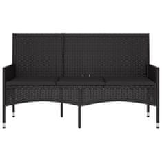 Greatstore fekete 3 személyes polyrattan kerti pad párnával