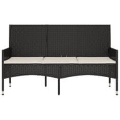 Greatstore fekete 3 személyes polyrattan kerti pad párnával