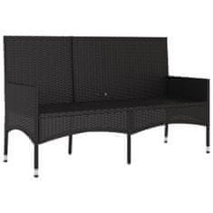 Greatstore fekete 3 személyes polyrattan kerti pad párnával