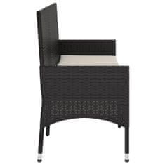 Greatstore fekete 3 személyes polyrattan kerti pad párnával