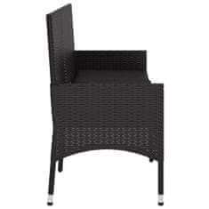 Greatstore fekete 3 személyes polyrattan kerti pad párnával