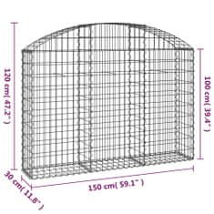 Greatstore íves horganyzott vas gabion kosár 150x30x100/120 cm