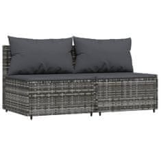 Greatstore 2 db szürke polyrattan kerti középső kanapé párnákkal