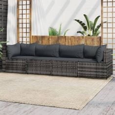 Greatstore 4 részes szürke polyrattan kerti ülőgarnitúra párnákkal