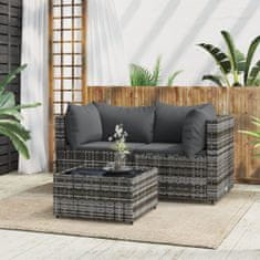 Greatstore 3 részes szürke polyrattan kerti ülőgarnitúra párnákkal