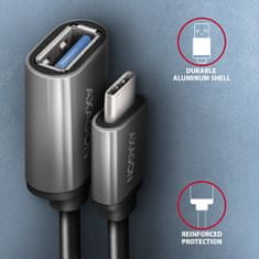 AXAGON <-> RUCM-AFAC, kábel adapter USB-C (M) USB-A (F), 20cm, USB 3.2 Gen 1, 3A, ALU