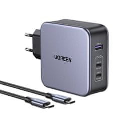 Ugreen CD289 GaN hálózati töltő adapter 2x USB-C / USB 140W + kábel USB-C, ezüst