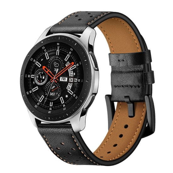 TKG Huawei Watch GT / GT2 / GT2 Pro (46 mm) okosóra szíj - TECH-PROTECT Leather fekete bőr szíj (22 mm szíj szélesség)