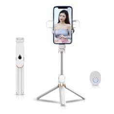 TKG STAND XT-06S Selfie bot - fehér, bluetooth távirányítós, tripoddá alakítható selfie bot LED világítással