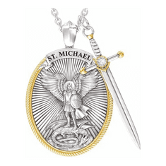 VIVVA® Szent Mihály medál ezüst nyaklánc hatású ötvözetből, ideális férfi nyaklánc, vagy női nyaklánc, ezüst ékszer hatással | ARCHANGEL